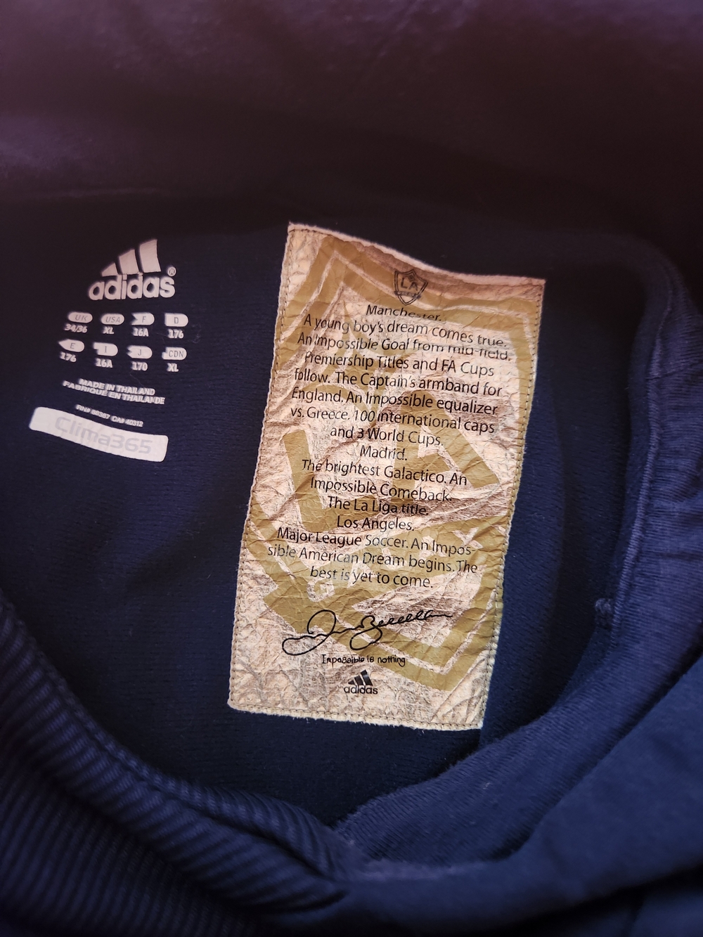 Rare David Beckhman Adidas LA Galaxy Navy Hooded Pullover - Picture 10 of 16
